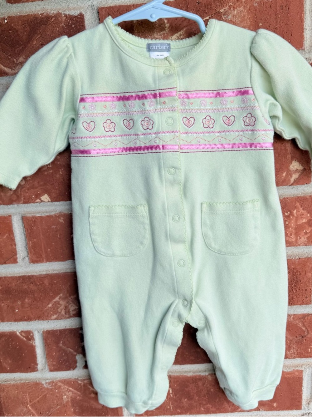 Vintage Carter's Mint Green One-Piece Baby Romper with Pink Trim
